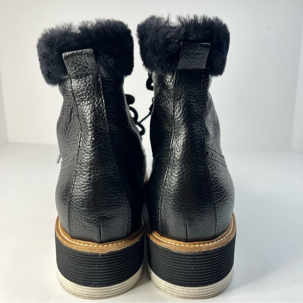 Napoleoni Italy Black Leather Ankle Boots Faux Fur Lugged Heeled 1.5" Women's 9 - Picture 6 of 8